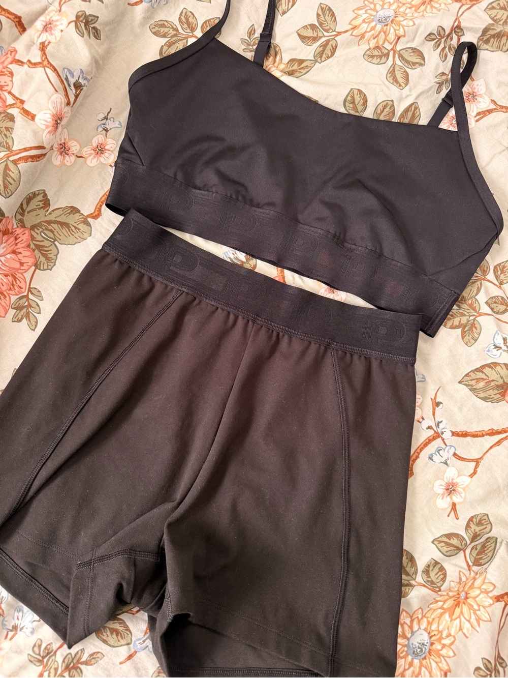 PINK Victoria's Secret Black Bike Shorts and Bralette Set